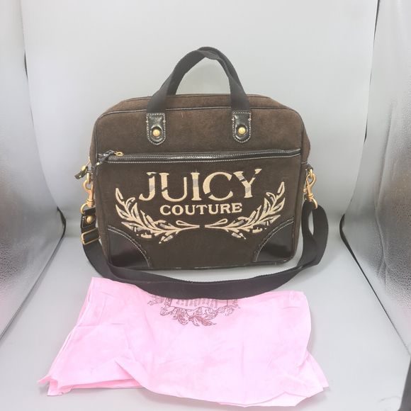 VTG Juicy Couture Brown Laptop Bag Y2K Towelling 90's Travel Work Office RARE - Picture 2 of 11